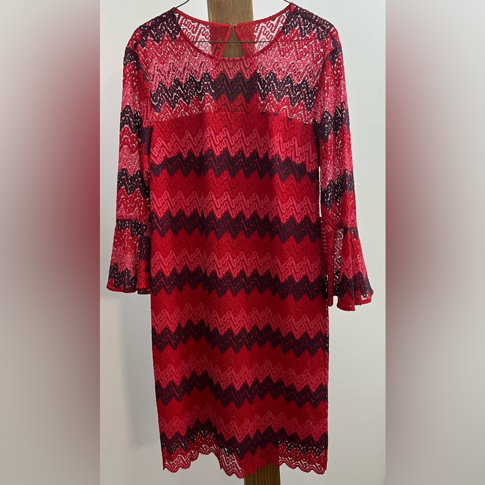 Trina Turk Red and Black Zigzag‎ Lace Dress